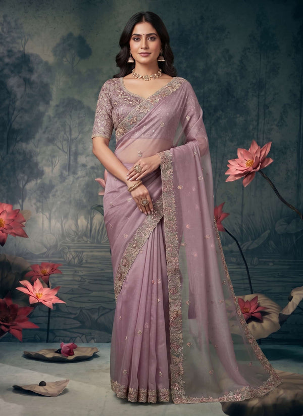 Crimson Red Soft Satin Silk Aari Zardozi Handwork Saree