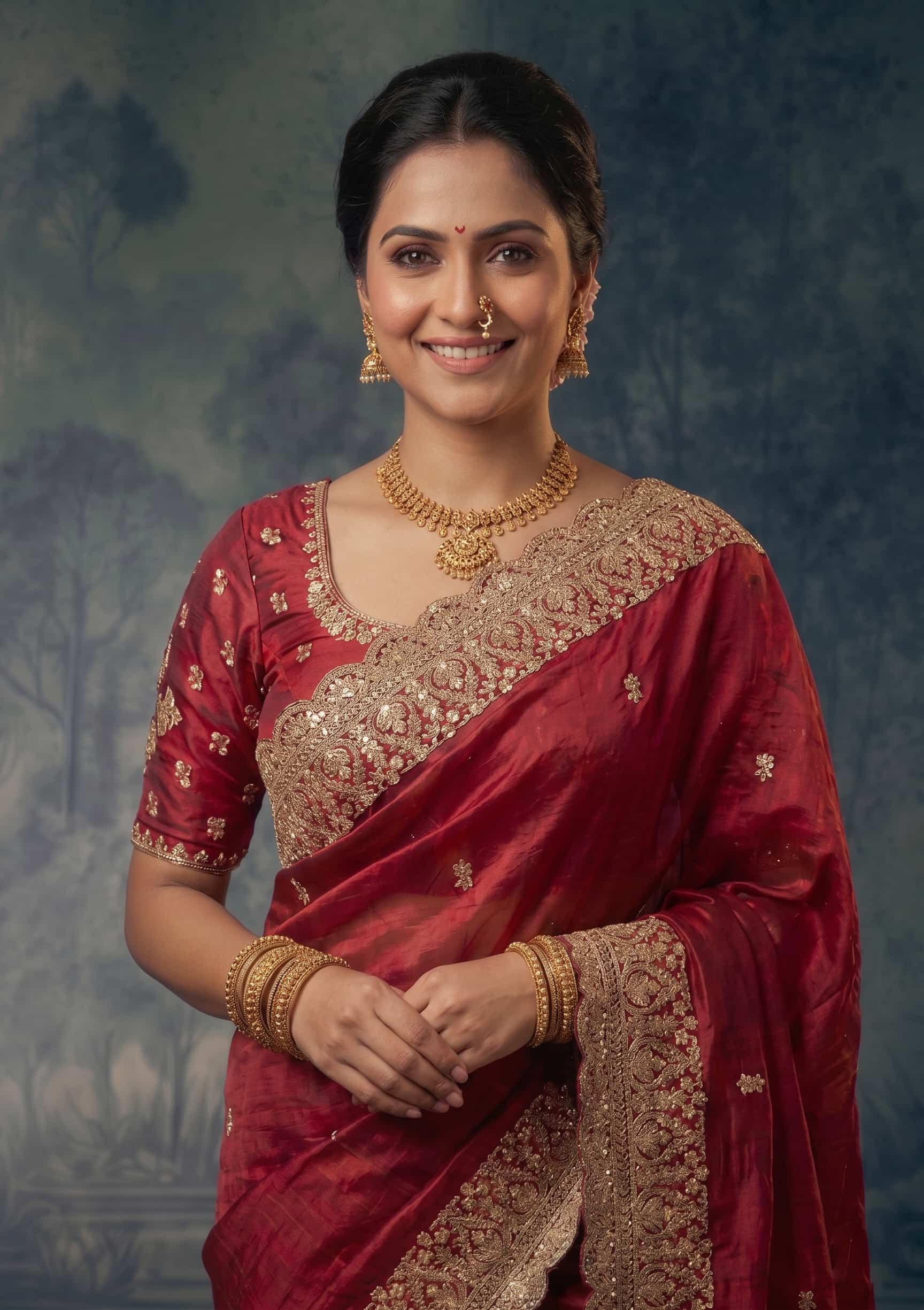 Ivory Zari Tissue Silk Antique Gold Zari Work Saree