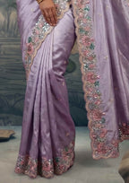Champagne Beige Zari Organza Satin Dual Sequin Stone Handwork Saree