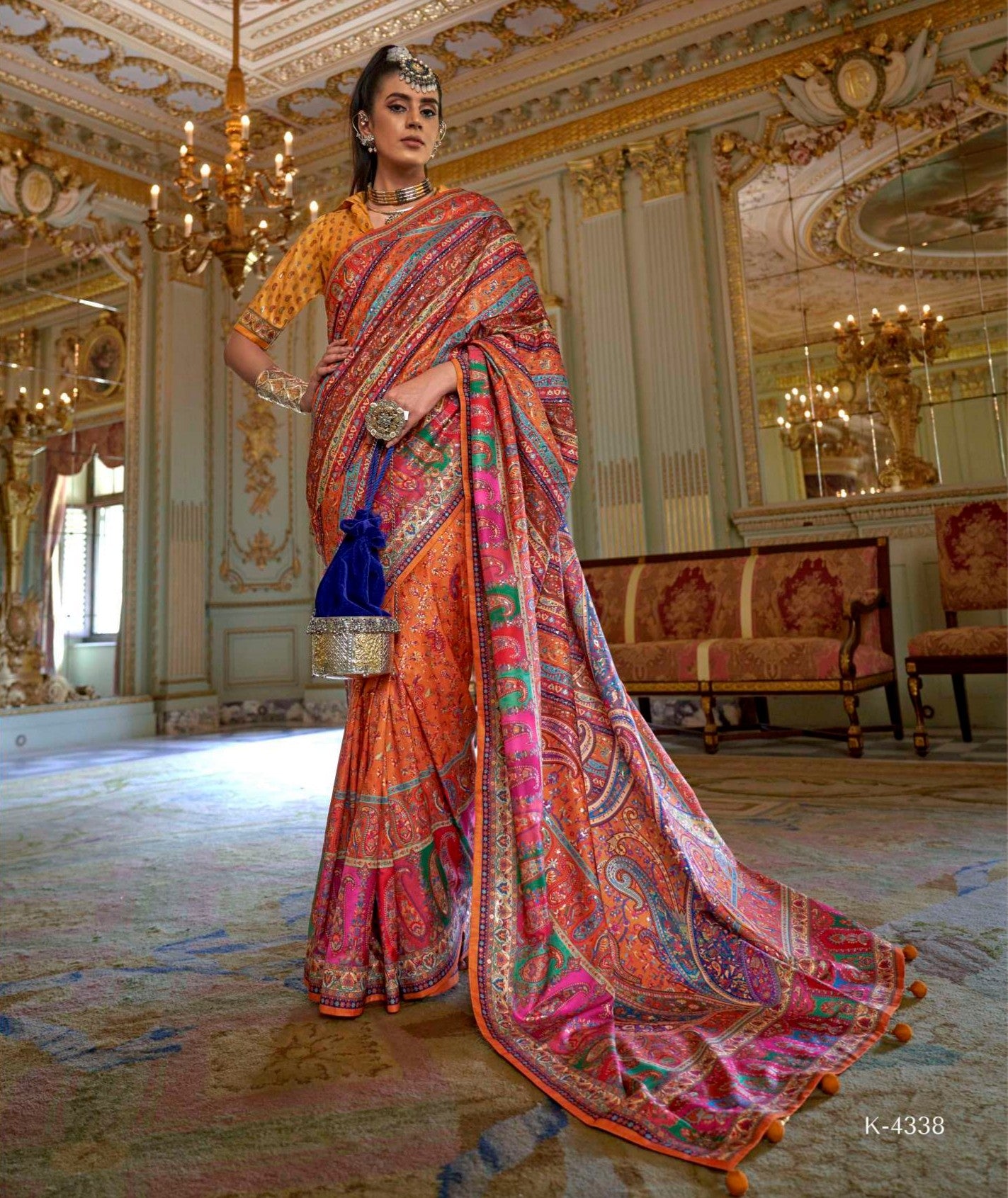 Classic Rose Glory Finish Poly Viscose Silk Saree featuring HB luxury print, glory finish and matching Poly Viscose Silk blouse for party wear and festive occasions.