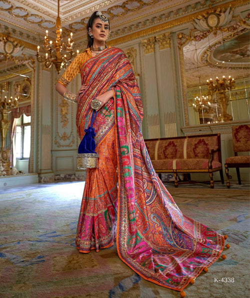 Classic Rose Glory Finish Poly Viscose Silk Saree featuring HB luxury print, glory finish and matching Poly Viscose Silk blouse for party wear and festive occasions.