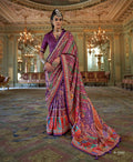 Timeless Blue Glory Finish Poly Viscose Silk Saree featuring HB luxury print, glory finish and matching Poly Viscose Silk blouse for party wear and festive occasions.