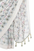 Pearl Grey Floral Georgette Saree with Woven Border - Detail View 3