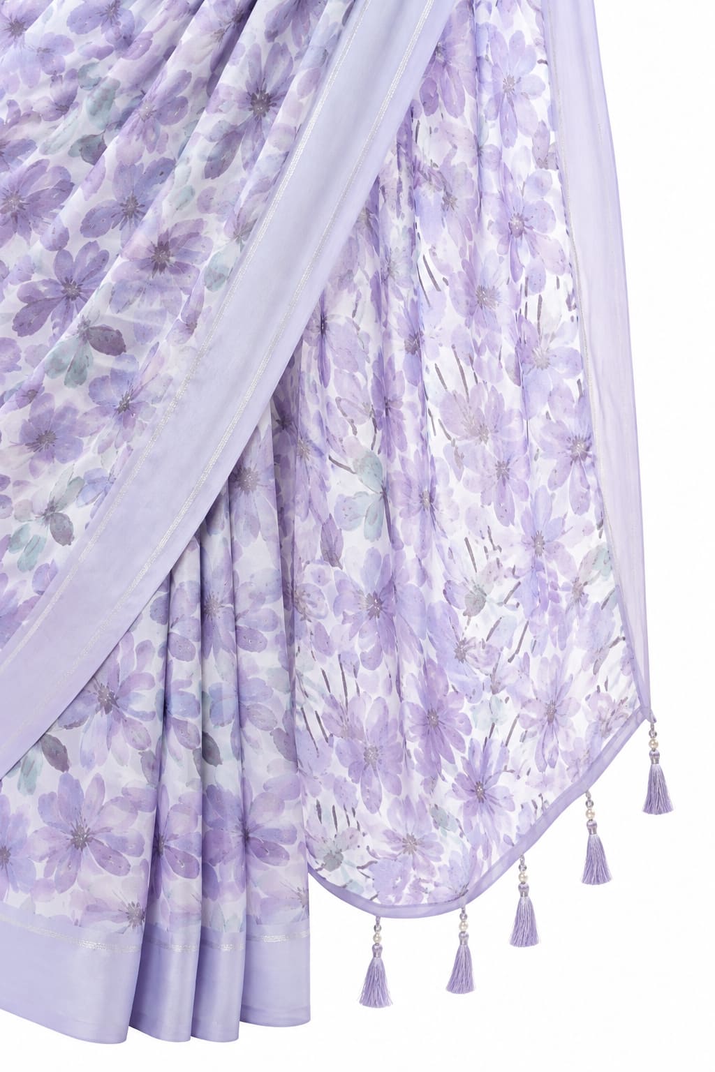 Lavender Purple Floral Georgette Saree with Woven Border - Detail View 3