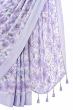 Lavender Purple Floral Georgette Saree with Woven Border - Detail View 3