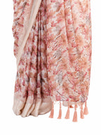 Blush Peach Floral Georgette Saree with Woven Border - Detail View 3