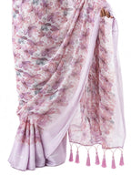 Rose Pink Floral Georgette Saree with Woven Border - Detail View 3