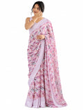 Rose Pink Floral Georgette Saree with Woven Border