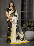 Black & Off-White Abstract Malai Crepe Silk Saree