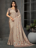 Muted Fawn Grey Malai Crepe Silk Saree