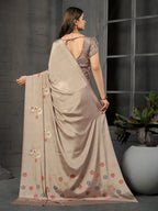 Muted Fawn Grey Malai Crepe Silk Saree - Detail View 2