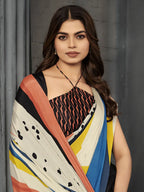 Multi Colorblock Geometric Malai Crepe Silk Saree - Detail View 4