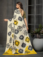 Black & Yellow Concentric Malai Crepe Silk Saree - Detail View 5