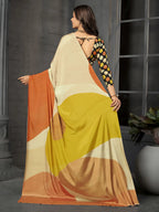 Black & Rust Half-and-Half Malai Crepe Silk Saree - Detail View 2
