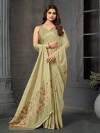 Pista Sage Green Malai Crepe Silk Saree - Front View