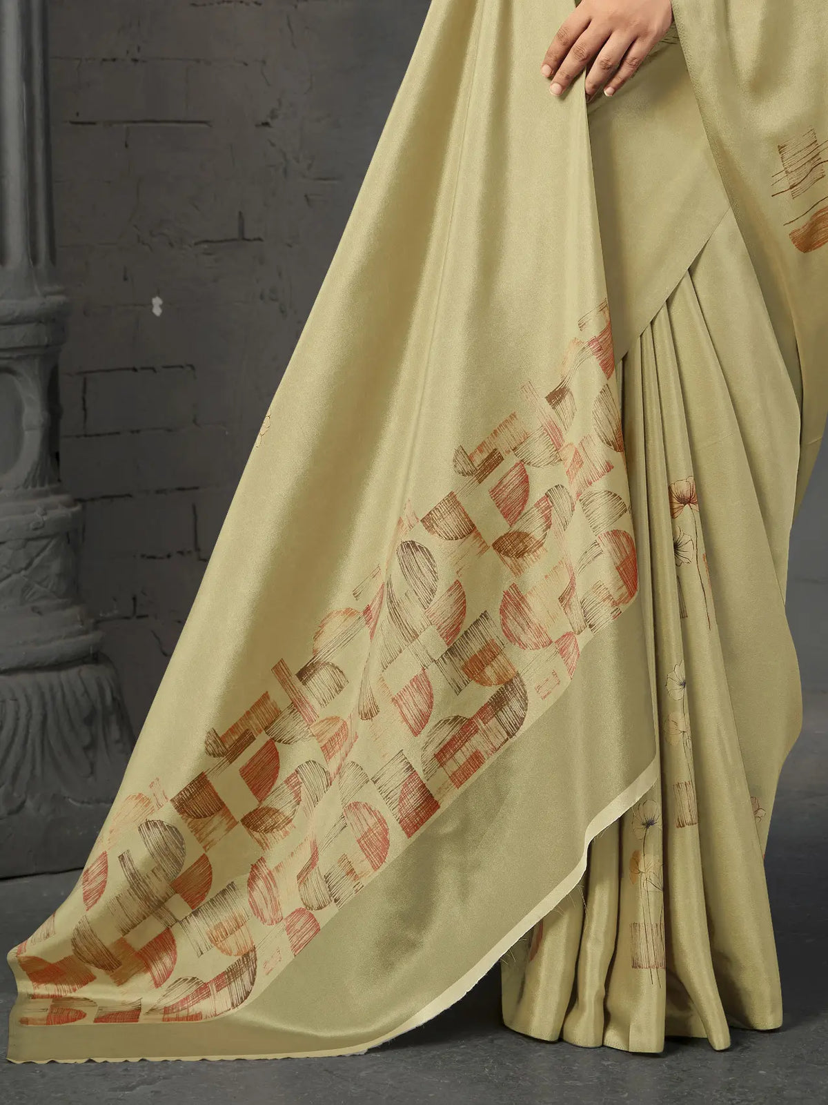 Pista Sage Green Malai Crepe Silk Saree - Detail View 2