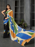 Royal Blue & Green Colorblock Malai Crepe Silk Saree