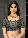 Black & Terracotta Geometric Malai Crepe Silk Saree - Front View