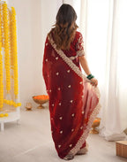 Maroon Fendy Satin Silk Embroidered Saree - View 5