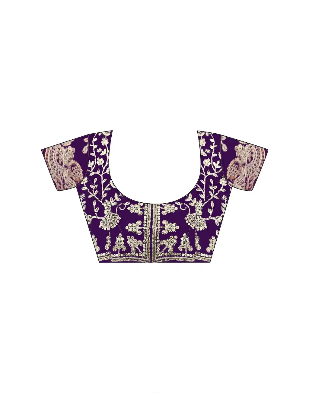 Purple Fendy Satin Silk Embroidered Saree - View 2