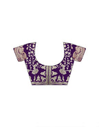 Purple Fendy Satin Silk Embroidered Saree - View 2