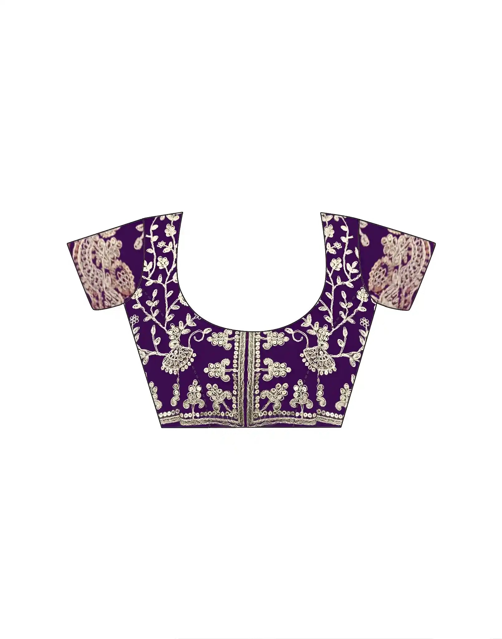 Purple Fendy Satin Silk Embroidered Saree - View 2