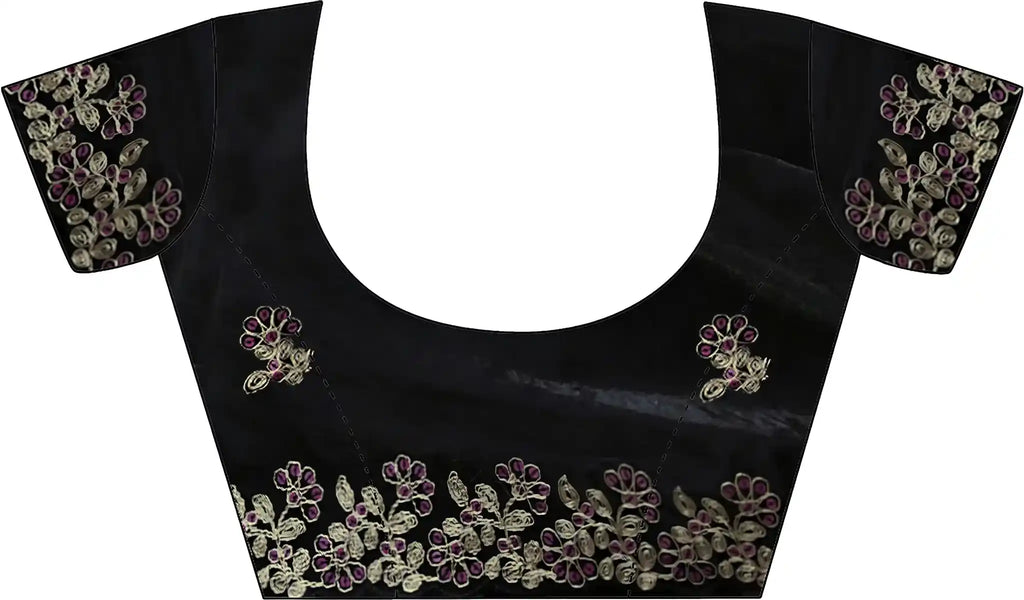 Black Fendy Satin Silk Embroidered Saree - View 2