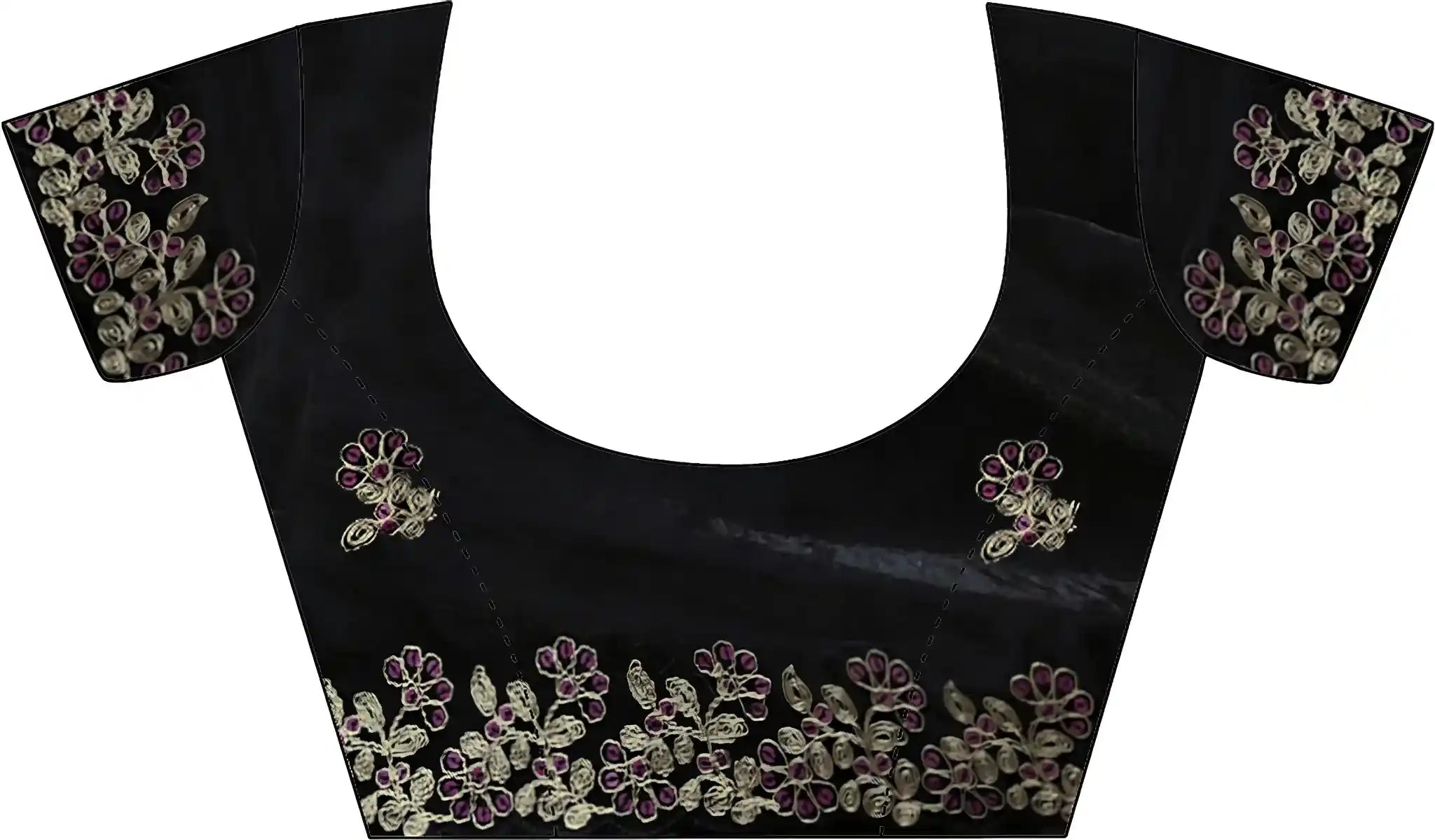 Black Fendy Satin Silk Embroidered Saree - View 2