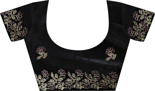 Black Fendy Satin Silk Embroidered Saree - View 2