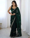 Green Fendy Satin Silk Embroidered Saree