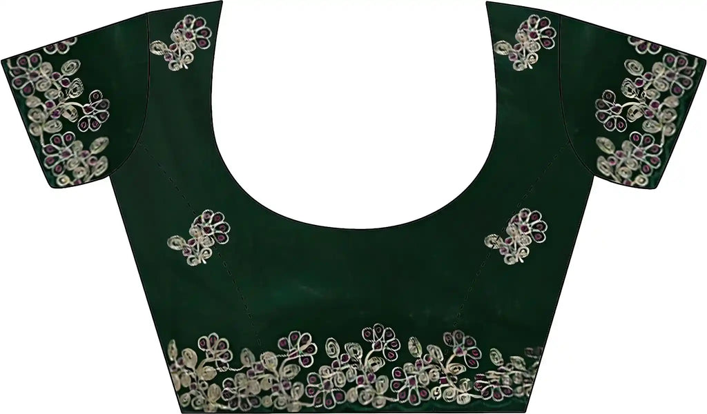 Green Fendy Satin Silk Embroidered Saree - View 2