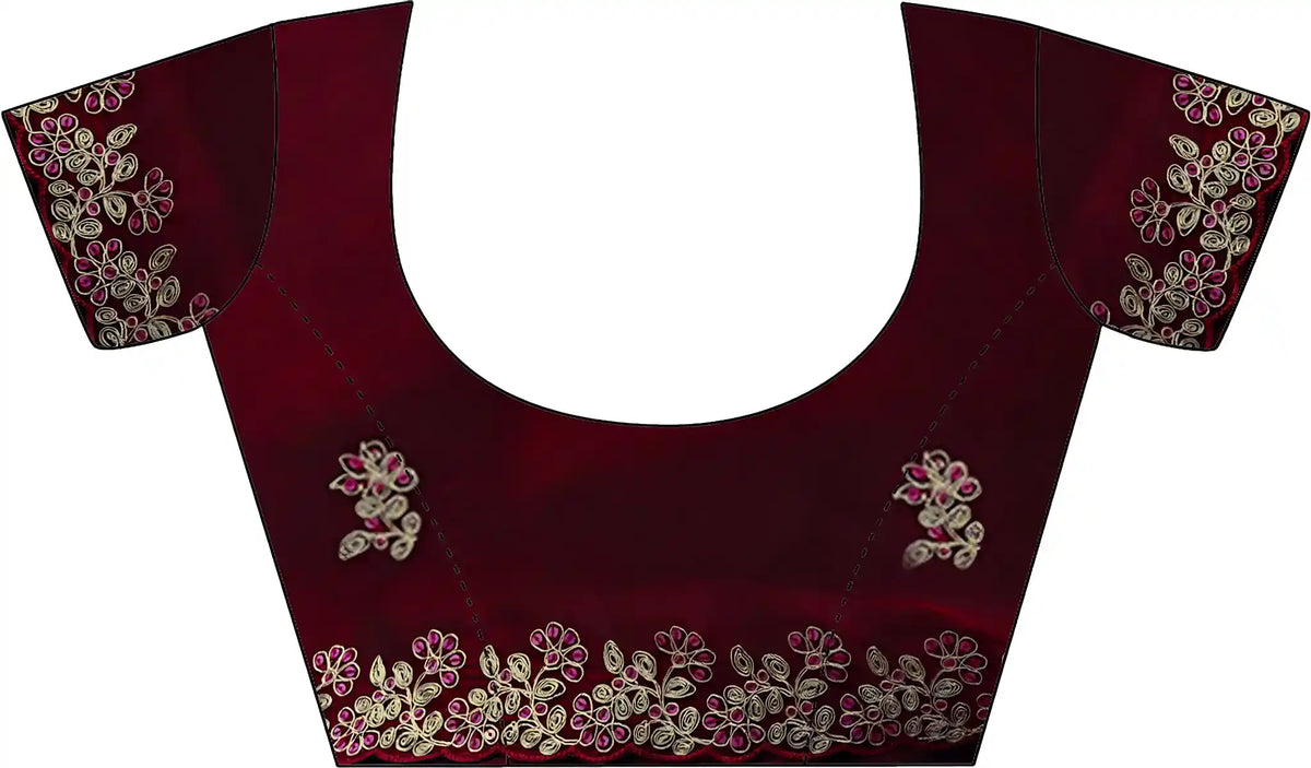 Maroon Fendy Satin Silk Embroidered Saree - View 2