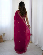 Pink Fendy Satin Silk Embroidered Saree - View 5