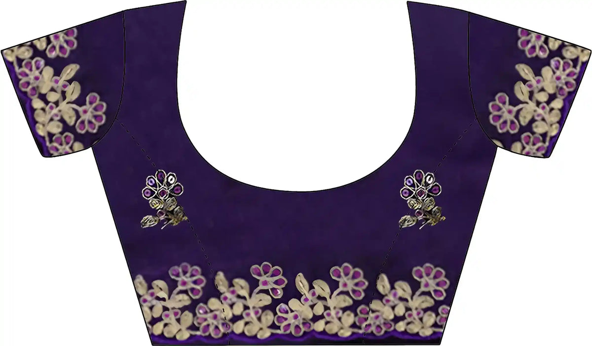 Purple Fendy Satin Silk Embroidered Saree - View 2