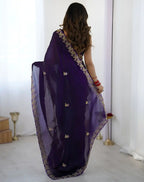 Purple Fendy Satin Silk Embroidered Saree - View 5