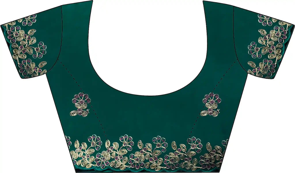 Rama Green Fendy Satin Silk Embroidered Saree - View 2