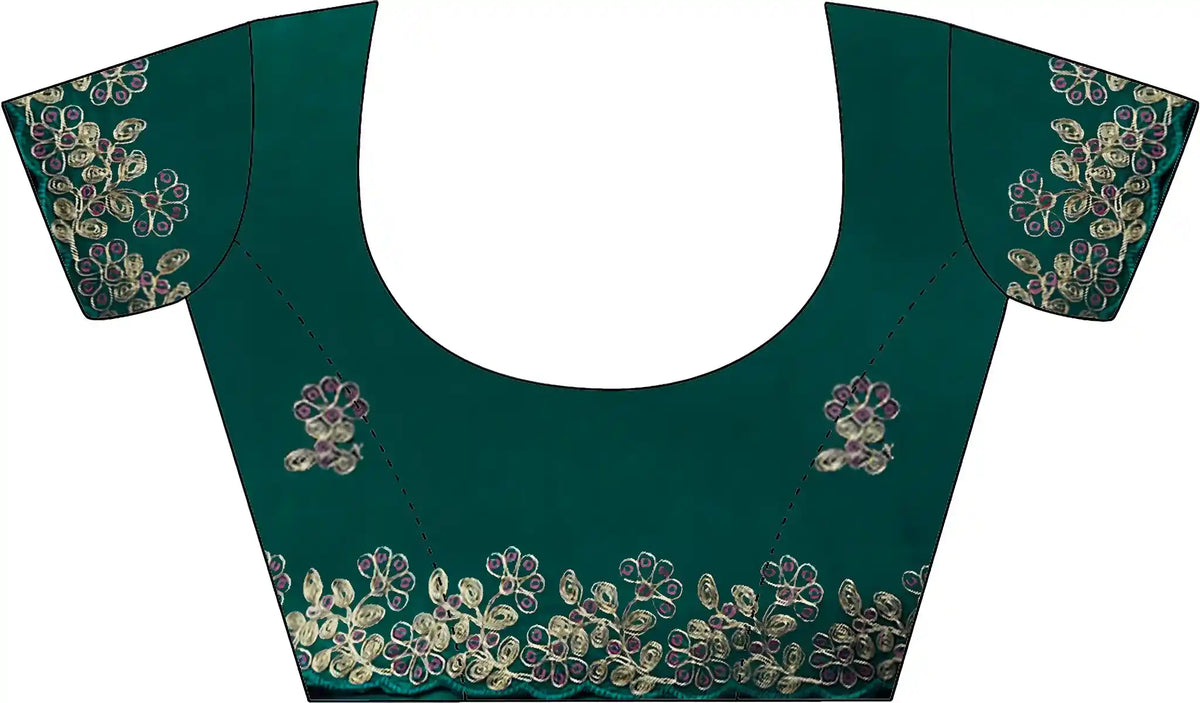 Rama Green Fendy Satin Silk Embroidered Saree - View 2