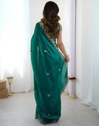Rama Green Fendy Satin Silk Embroidered Saree - View 5