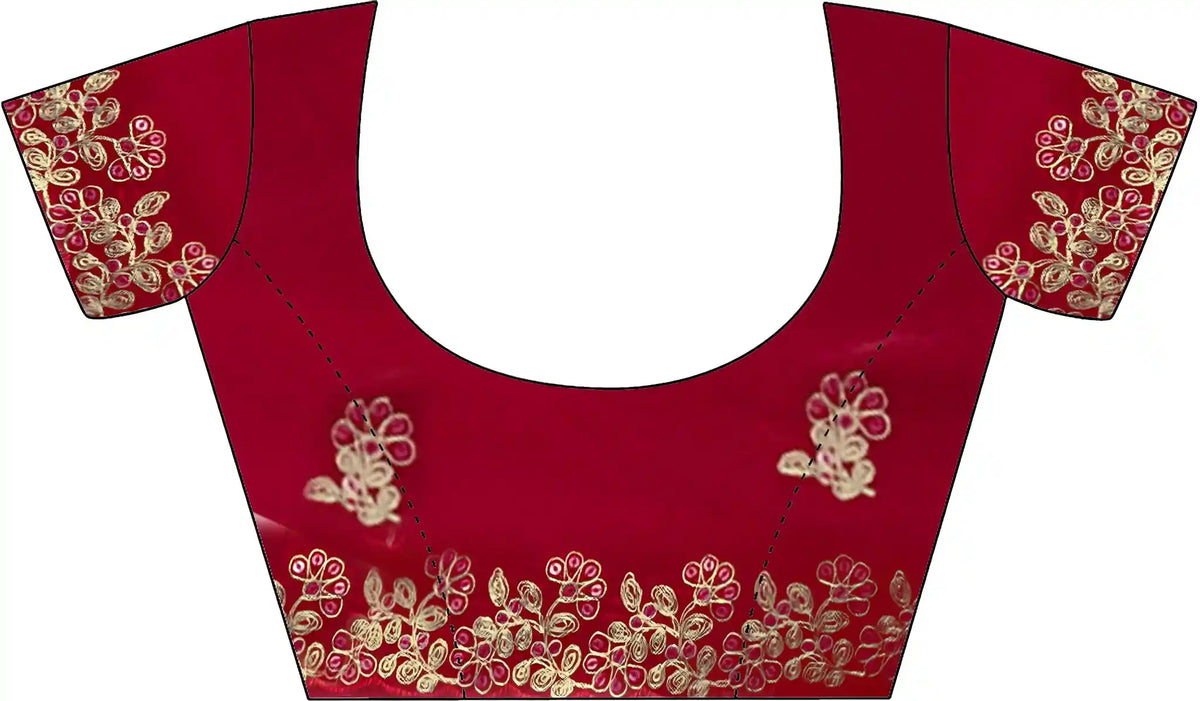 Red Fendy Satin Silk Embroidered Saree - View 2
