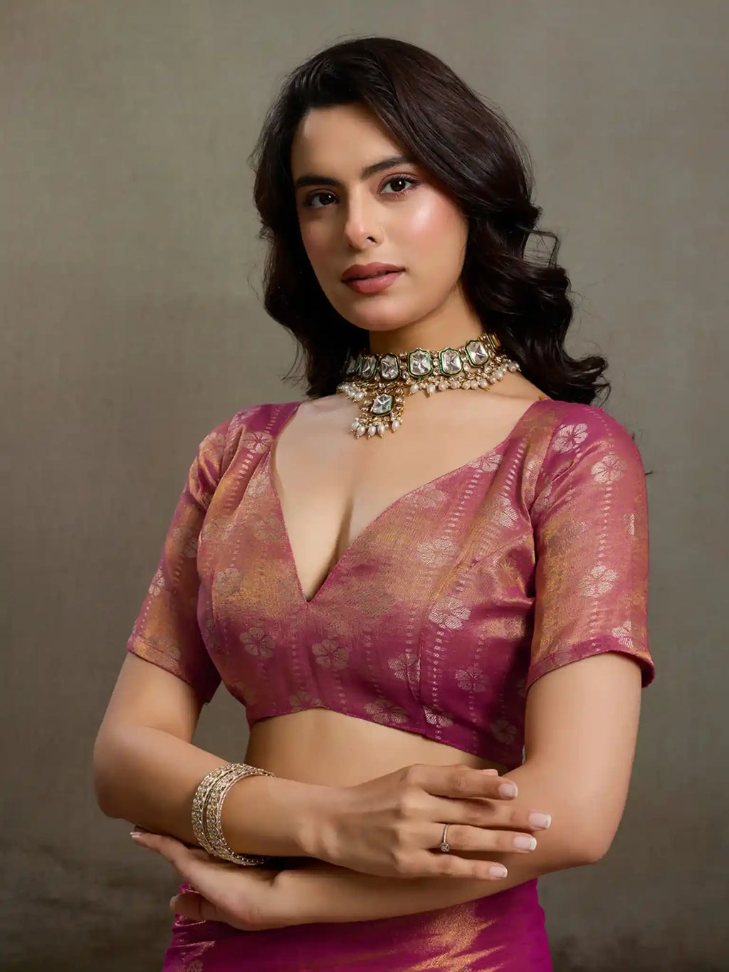 Magenta Tissue Silk Woven Zari Designer Saree - View 2