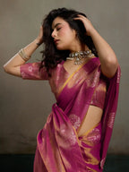 Magenta Tissue Silk Woven Zari Designer Saree - View 4