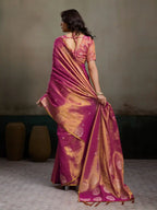 Magenta Tissue Silk Woven Zari Designer Saree - View 5