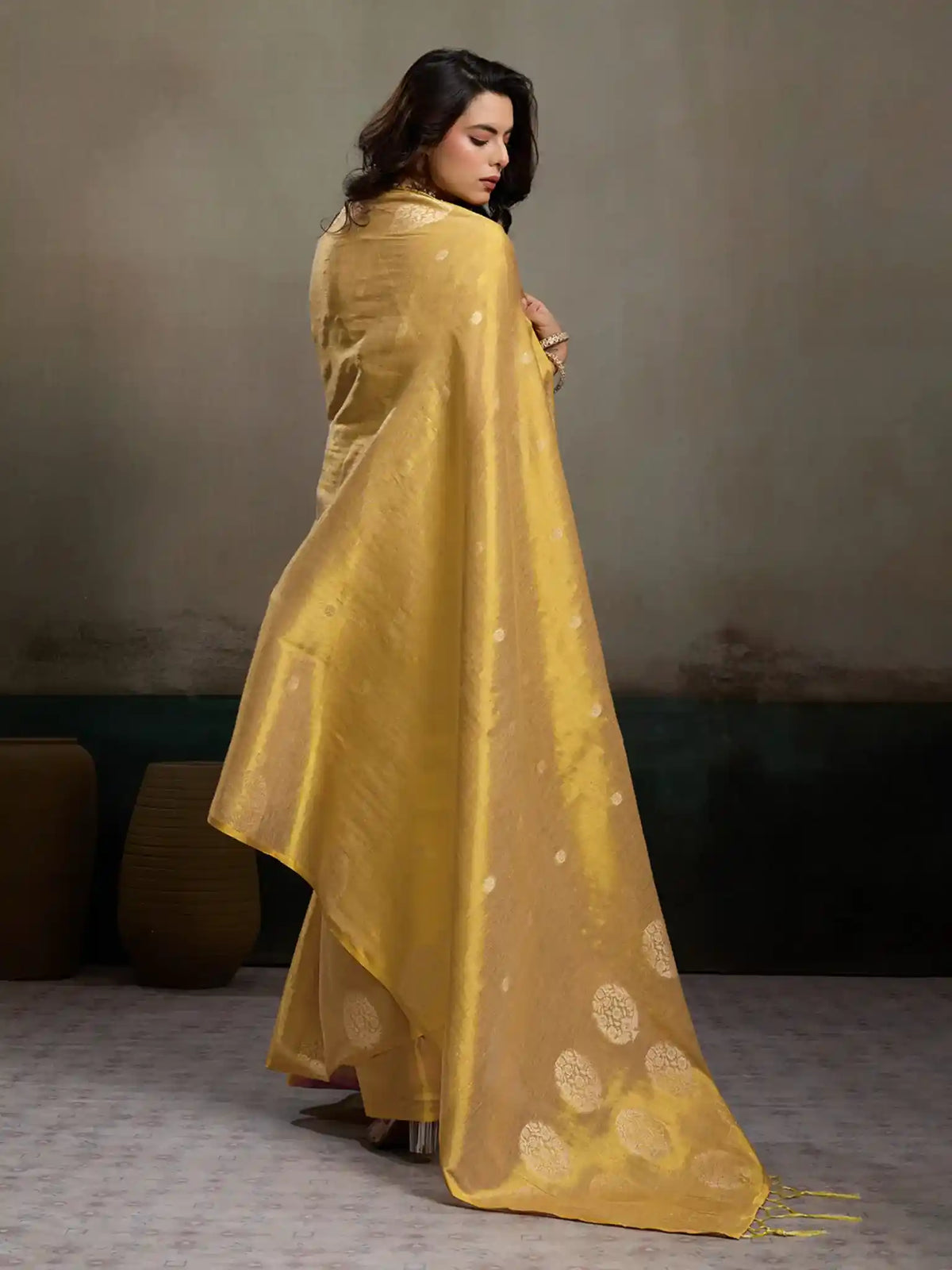 Beige Tissue Silk Woven Zari Designer Saree - View 5