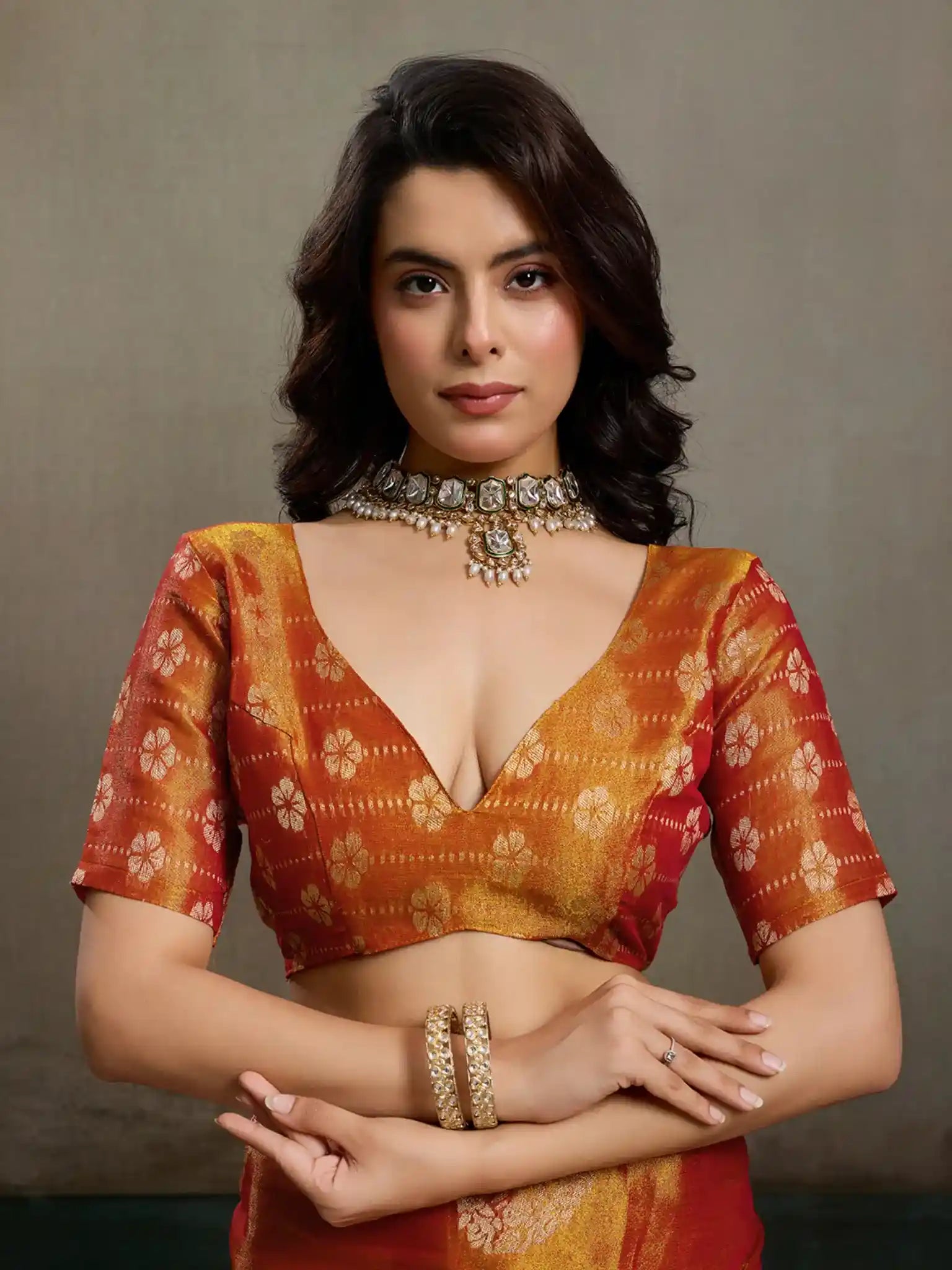 Orange Tissue Silk Woven Zari Designer Saree - View 2