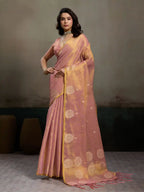 Pink Tissue Silk Woven Zari Designer Saree - View 1