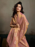Pink Tissue Silk Woven Zari Designer Saree - View 4
