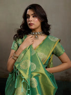 Green Tissue Silk Woven Zari Designer Saree - View 4