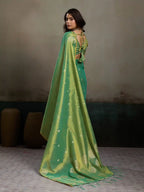 Green Tissue Silk Woven Zari Designer Saree - View 5