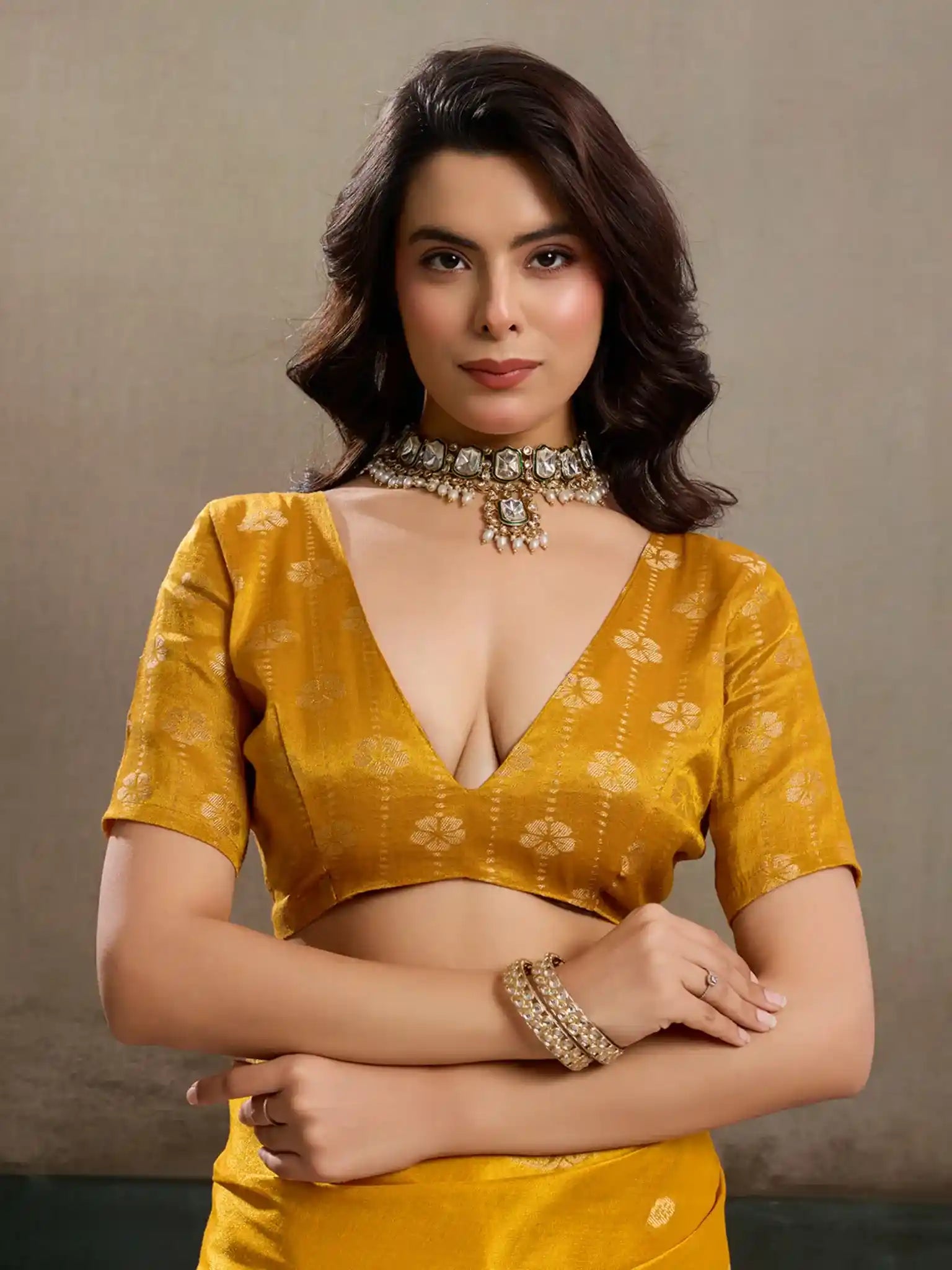 Mustard Tissue Silk Woven Zari Designer Saree - View 2