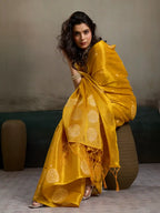 Mustard Tissue Silk Woven Zari Designer Saree - View 4